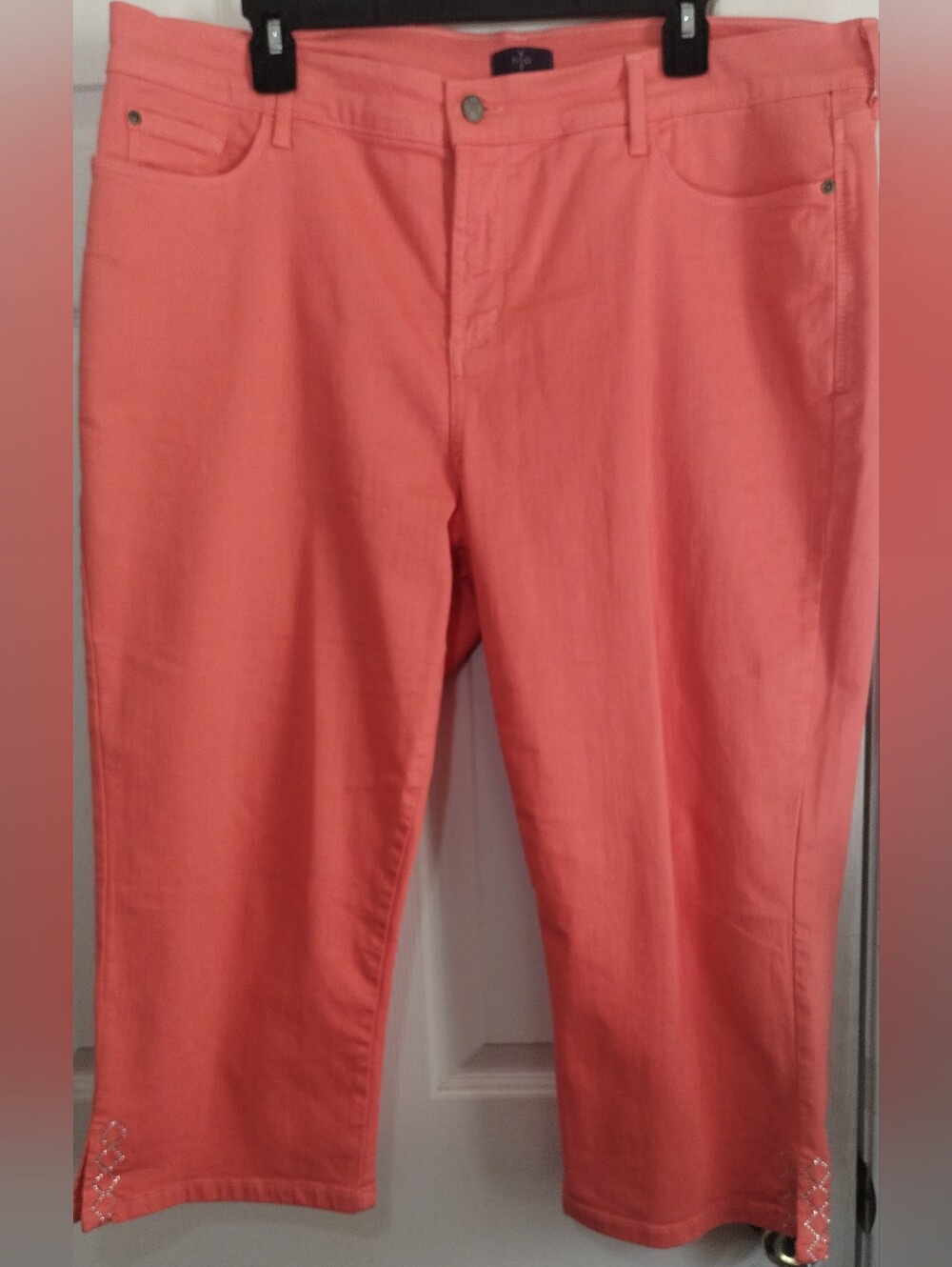 Plus Size Coral Stretch Capris With Embellished Hem Detailing